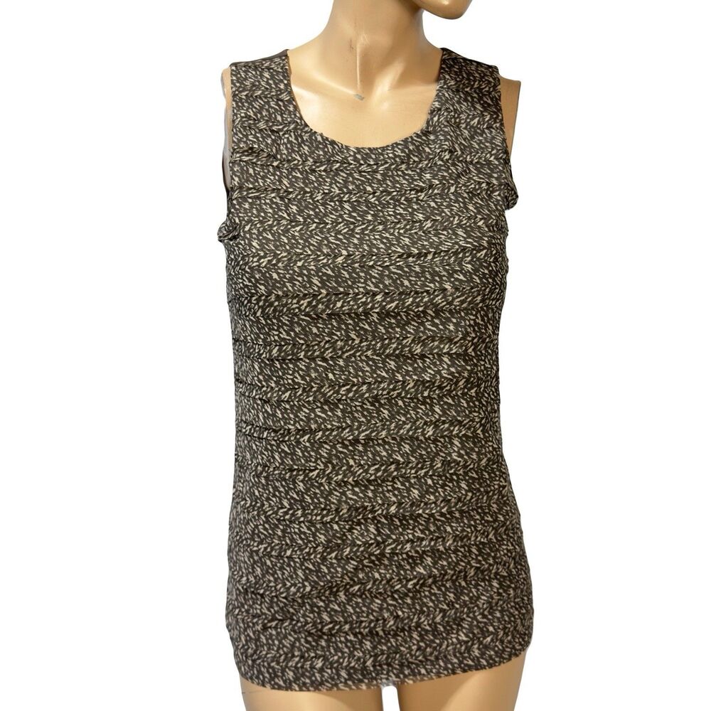 Ann Taylor Ruffle Front Tank Brown Print Top Size S Small Sleeveless NWT